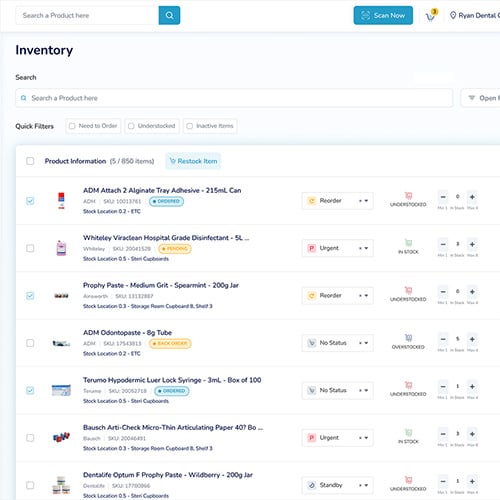 Invedent's inventory management UI