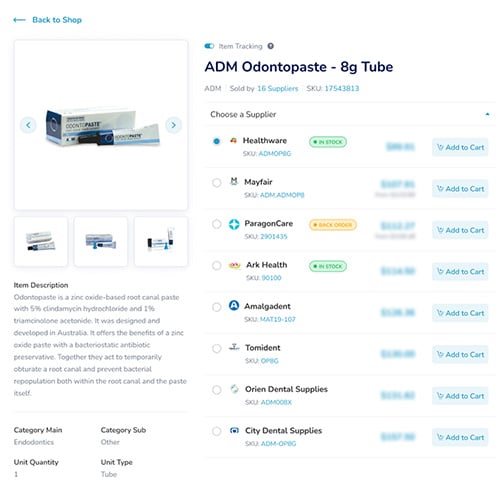 Screenshot of Invedent's ordering interface