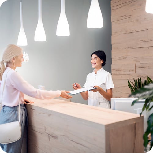 Reception area at body modification clinic